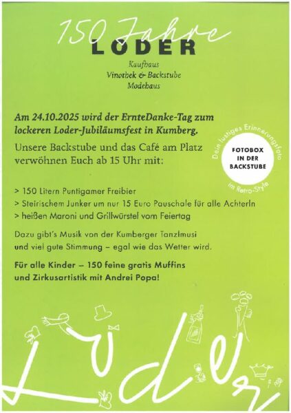 Flyer 150 Jahre Loder Jubiläumsfest am 24. Oktober